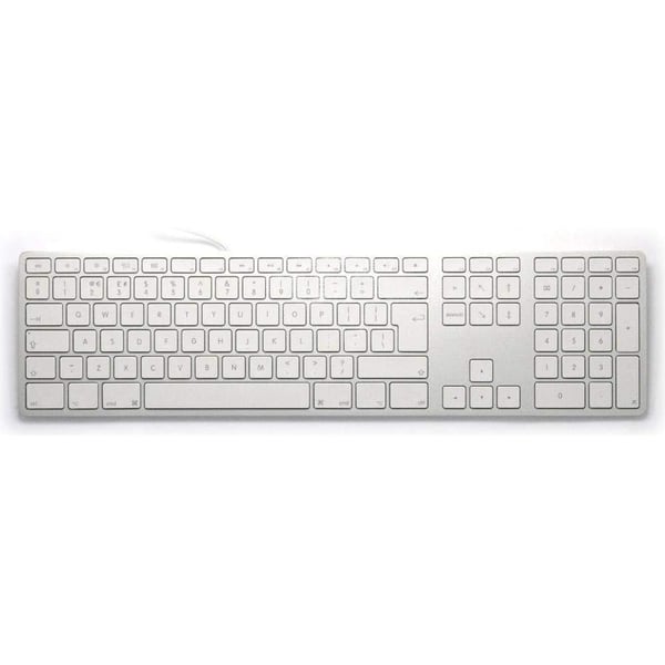 Matias Fk318s-uk Aluminium Extended Usb Keyboard/keyboard For Apple Mac Os | Qwerty | Uk Layout | With Responsive Flat Keys And Additional Numeric Keypad | Silver/white