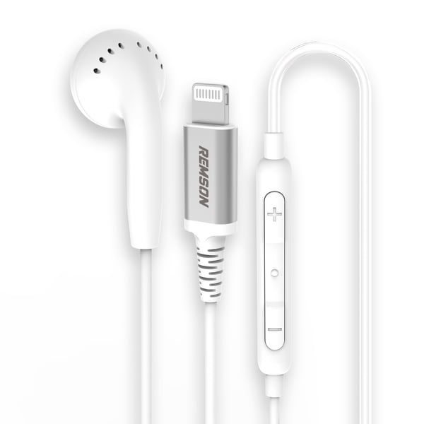 Remson Wired Mono Single MFI Lightning Connector Headphone White