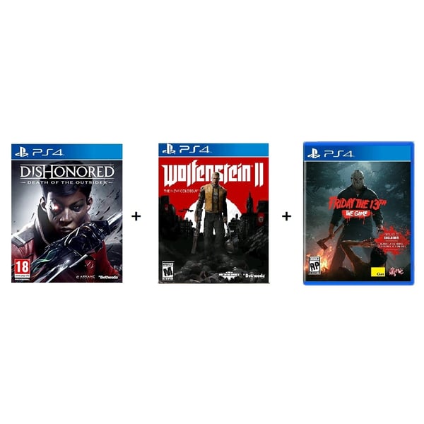 PS4 Dishonored Death of the Outsider + Wolfenstein II The New Colossus + Friday the 13th The Game