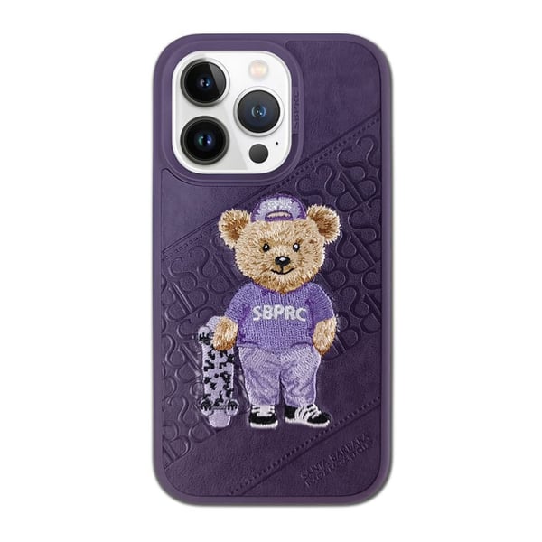 Santa Crete Series Retro and Classic Embroidery and Emboss design Phone Case for iPhone 14 Pro Purple