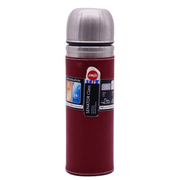 Buy Emsa Stainless Steel Senator Leather Flask Red 1L Online in UAE