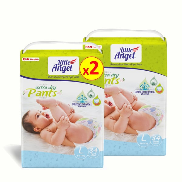 Little Angel Baby Diaper Pants, Large (2 X Pack of 34)