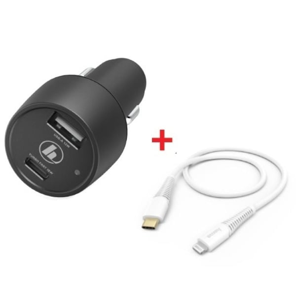 Hama Lightning To USB Type-C Cable 1.5m White+Dual Port Car Charger Black