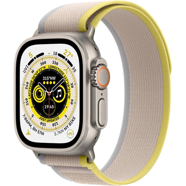 Apple Watch Ultra GPS + Cellular, 49mm Titanium Case with Beige Yellow Trail Loop - Small/Medium