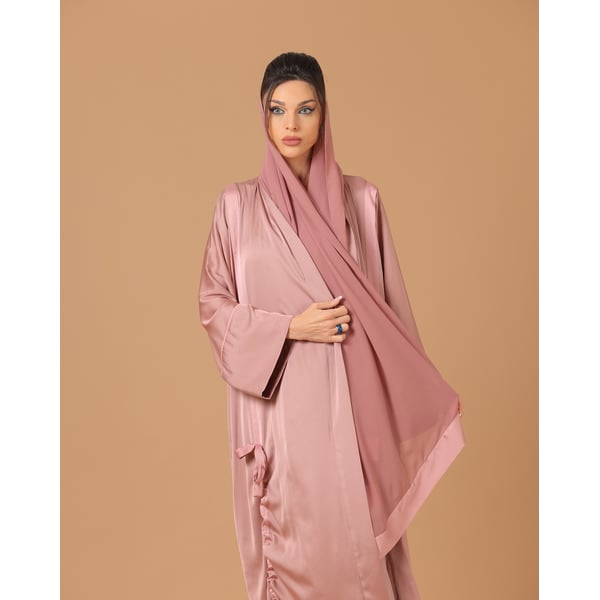 Pure Silk Peach Ribboned Abaya