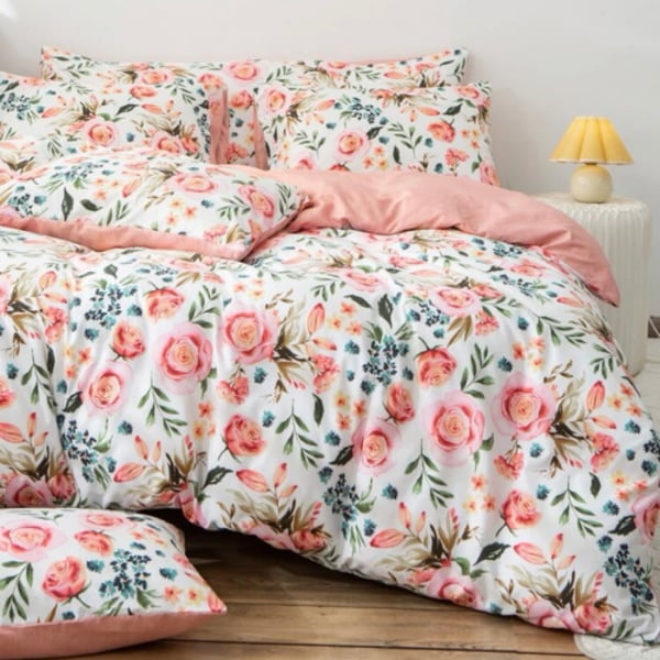 Luna Home Queen/double Size 6 Pieces Bedding Set Without Filler, Pink Roses Design