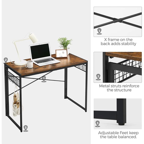 Home Office Folding Computer Desk Simple Study Desktop Workstation with 8 Hooks 