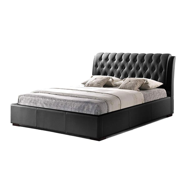 Leatherette Tufted Bed with Half-Medical Mattress Super King without Mattress Black