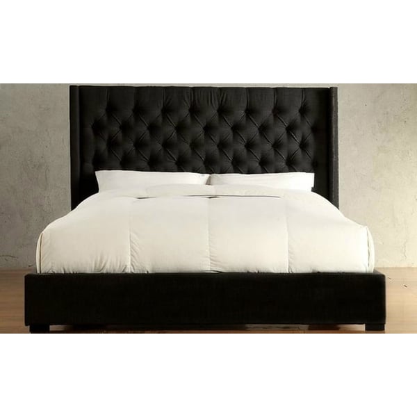 Skyline Upholstered Wingback Tufted Bed Frame Queen with Mattress Black