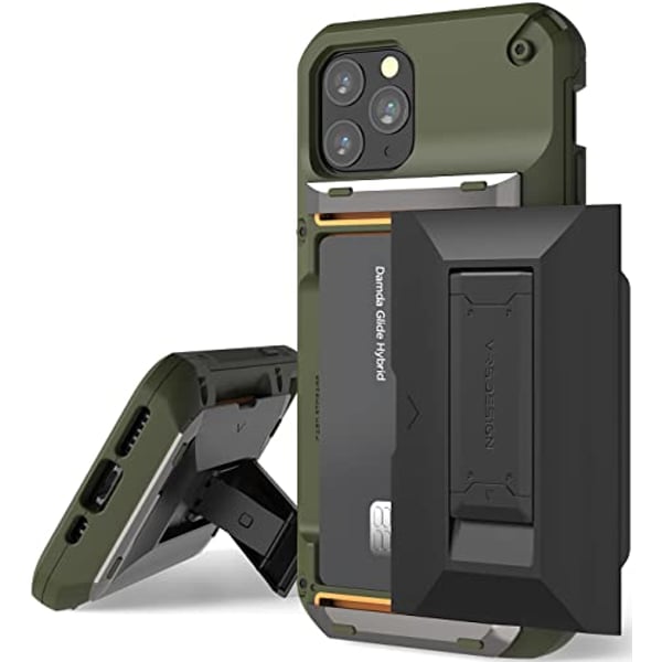 Vrs Design Damda Glide Hybrid Designed For Iphone 11 Pro Case Cover Wallet [semi Automatic] Slider Credit Card Holder Slot [3-4 Cards] & Kickstand - Green