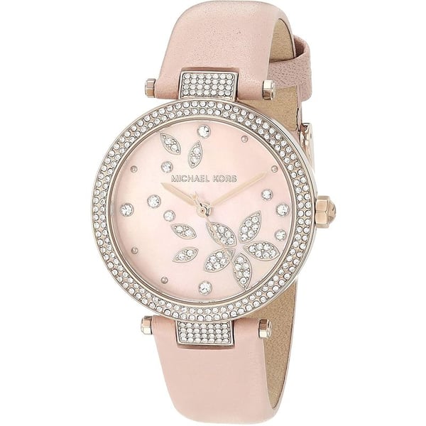 Michael Kors Parker Pave Rose Gold Leather Analog Women Watch MK6808