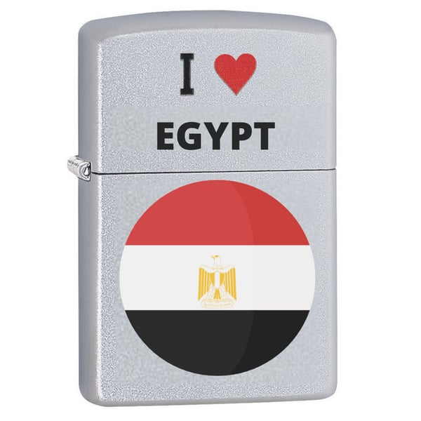 Zippo Classic Lighter 205 Ci412710 I Heart Egypt With Round Shape Egypt Flag Design | Windproof | Metal Material - Satin Chrome