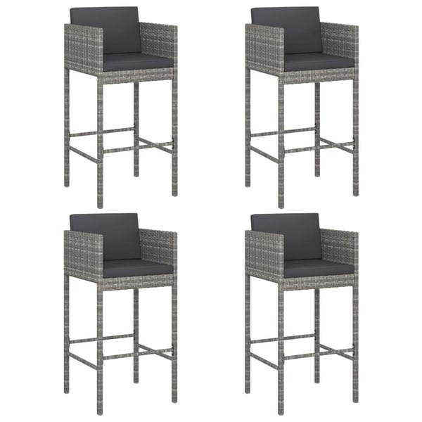 Vidaxl Bar Stools 4 Pcs With Cushions Grey Poly Rattan