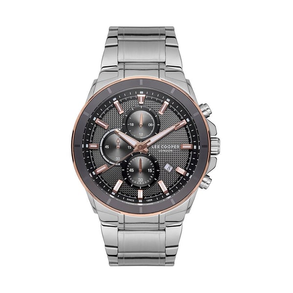 Lee Cooper, LC07172.560, Mens Analog Watch, Gun Metal Grey Dial Multi-Function 3 Hands Stainless Steel Strap