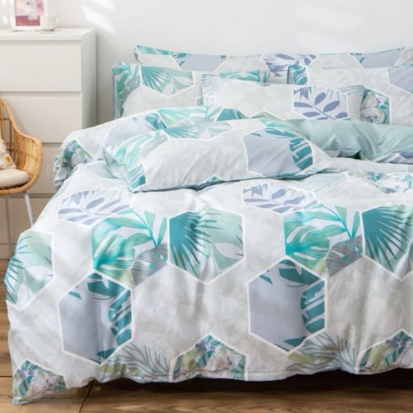 Luna Home Queen/double Size 6 Pieces Bedding Set Without Filler, Geometric Leaves Design
