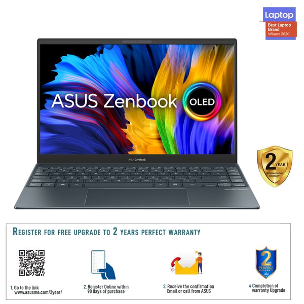 Asus Zenbook 13 OLED UX325EA-OLED001T Laptop – Core i7 2.8GHz 16GB 1TB Win10 13.3inch OLED FHD Grey English/Arabic Keyboard