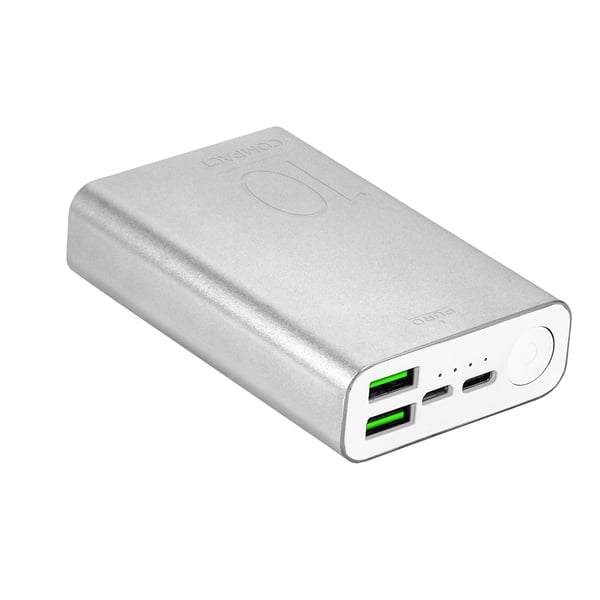Puro Power Bank Compact 10000mAh 2USBA+1USB-C 15W Li-Poly, Silver Puro Power Bank Compact 10000mAh 2USBA+1USB-C 15W Li-Poly, Silver