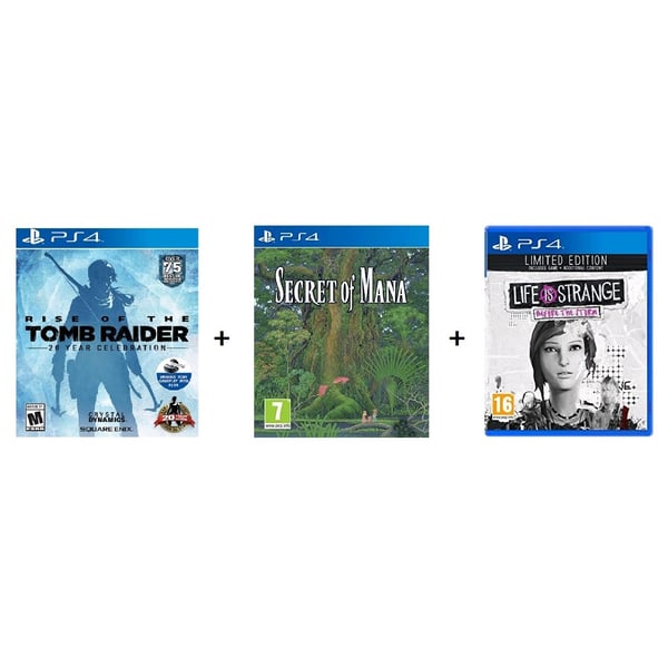 PS4 Rise of The Tomb Raider 20 Year Celebration Game + Secret of Mana Game + Life is Strange Limited Edition Game PS4 Rise of The Tomb Raider 20 Year Celebration Game + Secret of Mana Game + Life is Strange Limited Edition Game