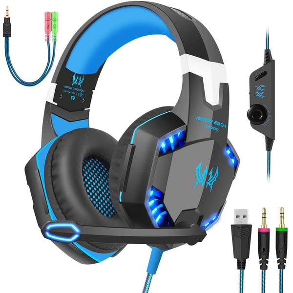 Kotion Each G2000 Gaming Headphone Headset Stereo Bass Over-ear Headband Mic PC Blue