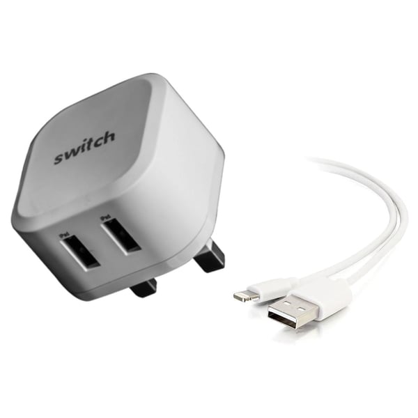Switch Dual USB Charger With Lightning Cable 1.2m - White