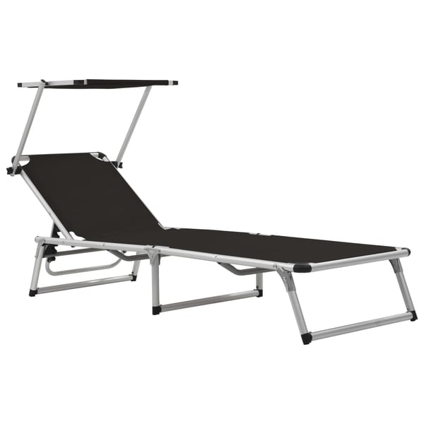 vidaXL Folding Sun Lounger with Roof Aluminium and Textilene Black vidaXL Folding Sun Lounger with Roof Aluminium and Textilene Black