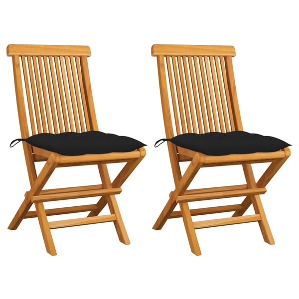 vidaXL Garden Chairs with Black Cushions 2 pcs Solid Teak Wood vidaXL Garden Chairs with Black Cushions 2 pcs Solid Teak Wood