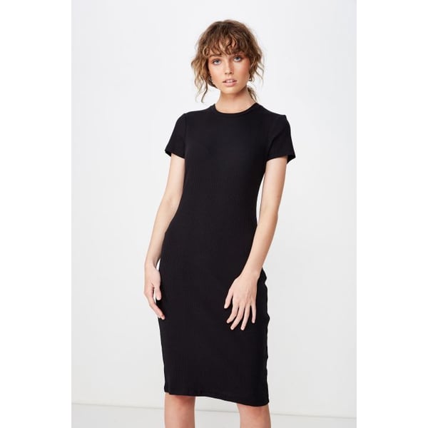 Black sleeve midi shop dress