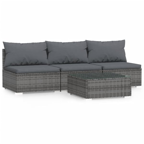 vidaXL 4 Piece Garden Lounge Set with Cushions Grey Poly Rattan vidaXL 4 Piece Garden Lounge Set with Cushions Grey Poly Rattan