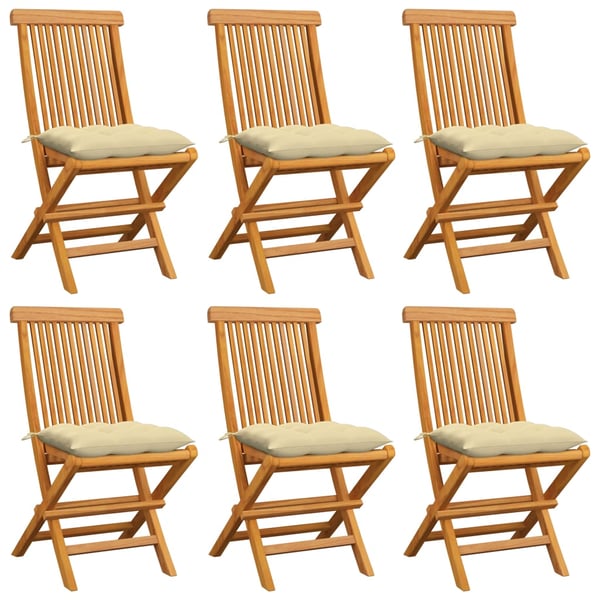 vidaXL Garden Chairs with Cream White Cushions 6 pcs Solid Teak Wood