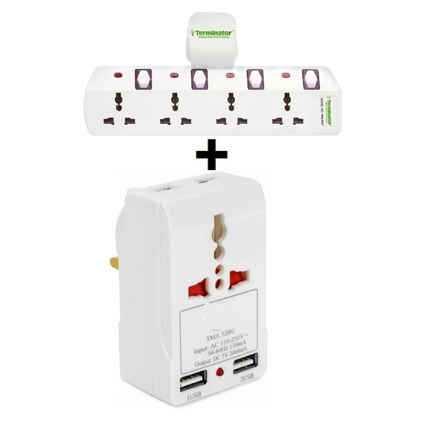 Terminator TMA564T 4way Multiway Adaptor + TTP13A2U 2 Port USB Wall Charger Terminator TMA564T 4way Multiway Adaptor + TTP13A2U 2 Port USB Wall Charger