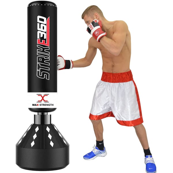 Maxstrength Free Standing Boxing Punch Bag Kickboxing Training Heavy Punching Mma Martial Arts With Strong Suction Base Dummy Equipment (black/white Strike 360) Size 5.5ft