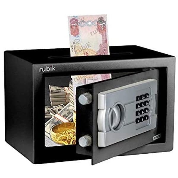 Rubik Electronic Digital Safe Box with Cash Deposit Drop-In Slot (20x31x20cm) Black Rubik Electronic Digital Safe Box with Cash Deposit Drop-In Slot (20x31x20cm) Black