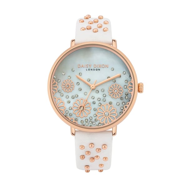 Daisy Dixon London Kendall #5 Women's Analogue Quartz Watch With White Mother Of Pearl Dial And White Teju Pattern Leather Strap - D111wrg