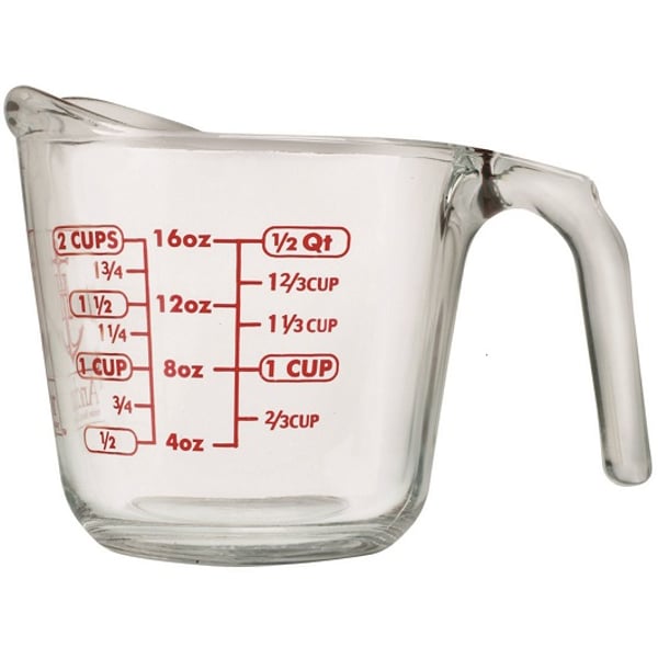 Anchor Hocking Open-Handle Measuring Cup W/ Red Dec. -55177Ahg18