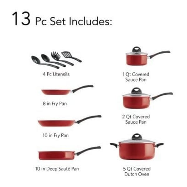 Tramontina 13Pc Everyday Cookware Red Se Non Stick Tramontina 13Pc Everyday Cookware Red Se Non Stick