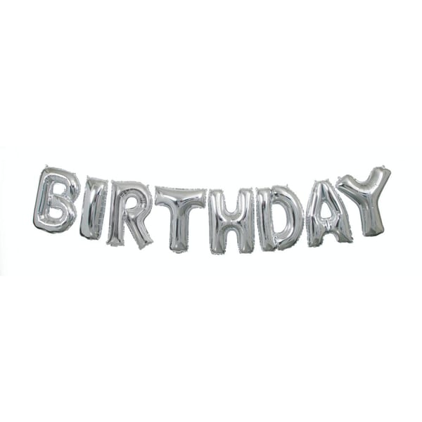 Unique- Happy Birthday Silver Foil Balloon Letter Banner Kit 14in