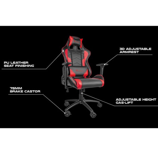 Genesis Gaming Chair Nitro 880 Executive Ergonomic Adjustable Swivel Task Chair with Headrest, Lumbar Support and 4D Armsets - Artificial leather - Black-Red Genesis Gaming Chair Nitro 880 Executive Ergonomic Adjustable Swivel Task Chair with Headrest, Lumbar Support and 4D Armsets - Artificial leather - Black-Red