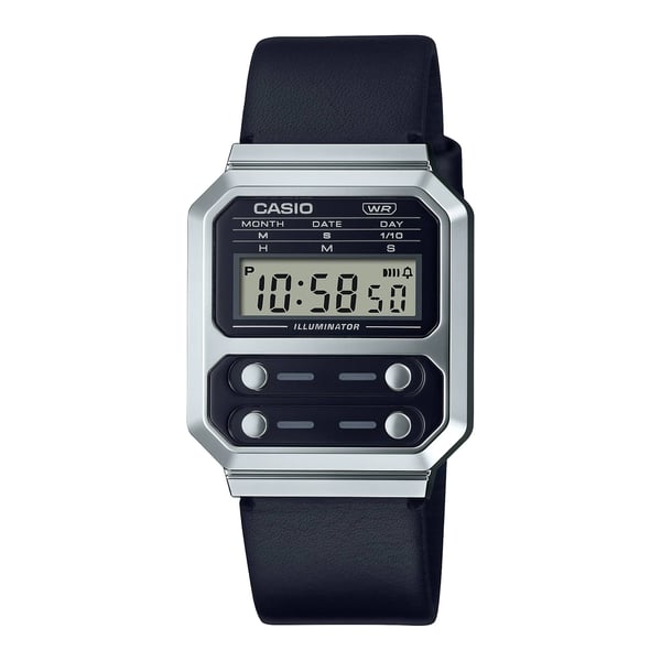 Casio digital watch with leather strap sales