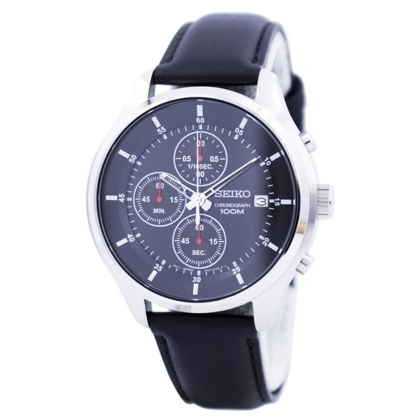 Seiko Chronograph Black Leather Analog Watch For Men SKS539P2