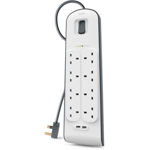 Belkin 8-Outlet Surge Protection Strip + 2 X 2.4 Amp Usb Charge, 2M, White