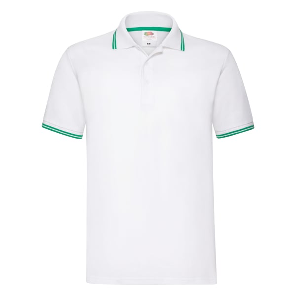 Fruit Of The Loom Premium Tipped Polo White/kelly Green Small