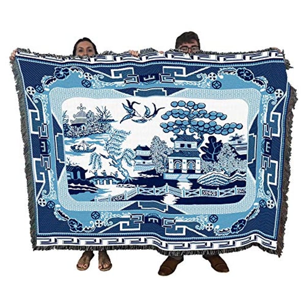 Pure Country Weavers Willow Blue Blanket Throw Woven From Cotton - Made In The Usa (72X54) Pure Country Weavers Willow Blue Blanket Throw Woven From Cotton - Made In The Usa (72X54)