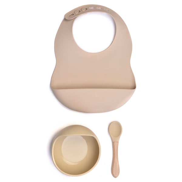 Milk It Baby Sandy Beige Bib & Bowl Set, MI-BBSB005 100% Food Grade Silicone Set