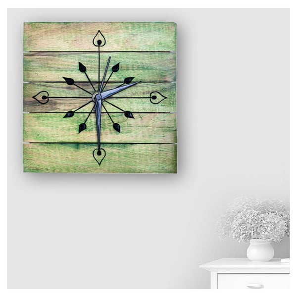 Wooden Engraved Wall Clock in Green