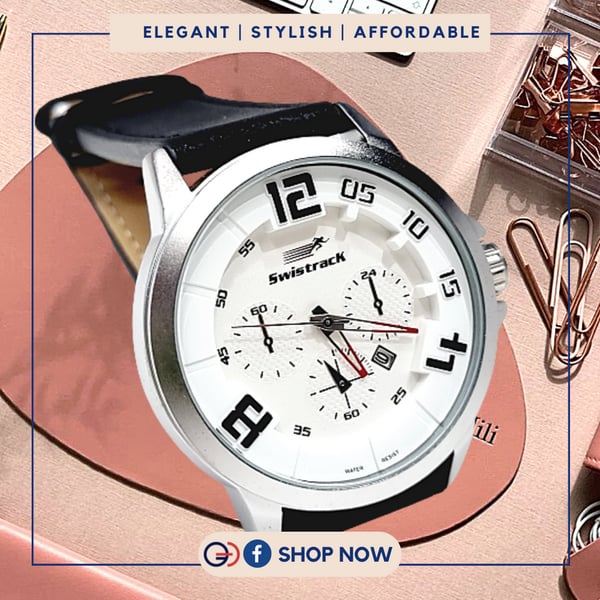 Swistrack Men's Analog Leather Belt Wristwatch-st6116m-blkwht