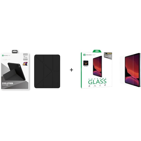 Amazing Thing Evolution Folio Case Black + Screen Protector Clear iPad Pro 2020 11inch