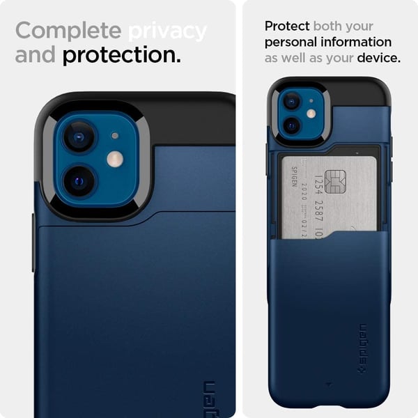 Spigen Slim Armor CS Designed For iPhone 12 Mini Case Cover With Credit Card Slot- Navy Blue