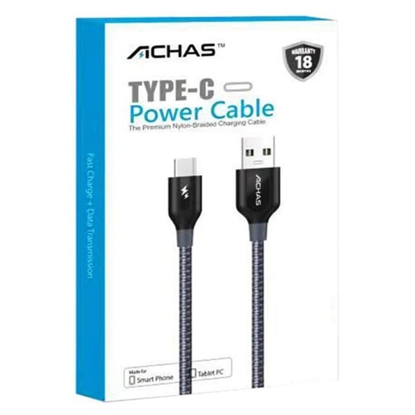 Achas USB Type C Cable 1m Balck Achas USB Type C Cable 1m Balck
