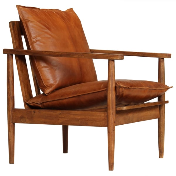 vidaXL Armchair Brown Real Leather with Acacia Wood vidaXL Armchair Brown Real Leather with Acacia Wood