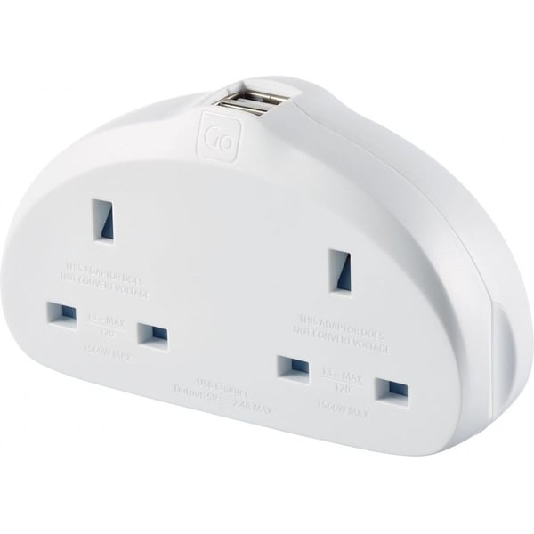 Go Travel USB + UK-US Duo Adaptor White Go Travel USB + UK-US Duo Adaptor White